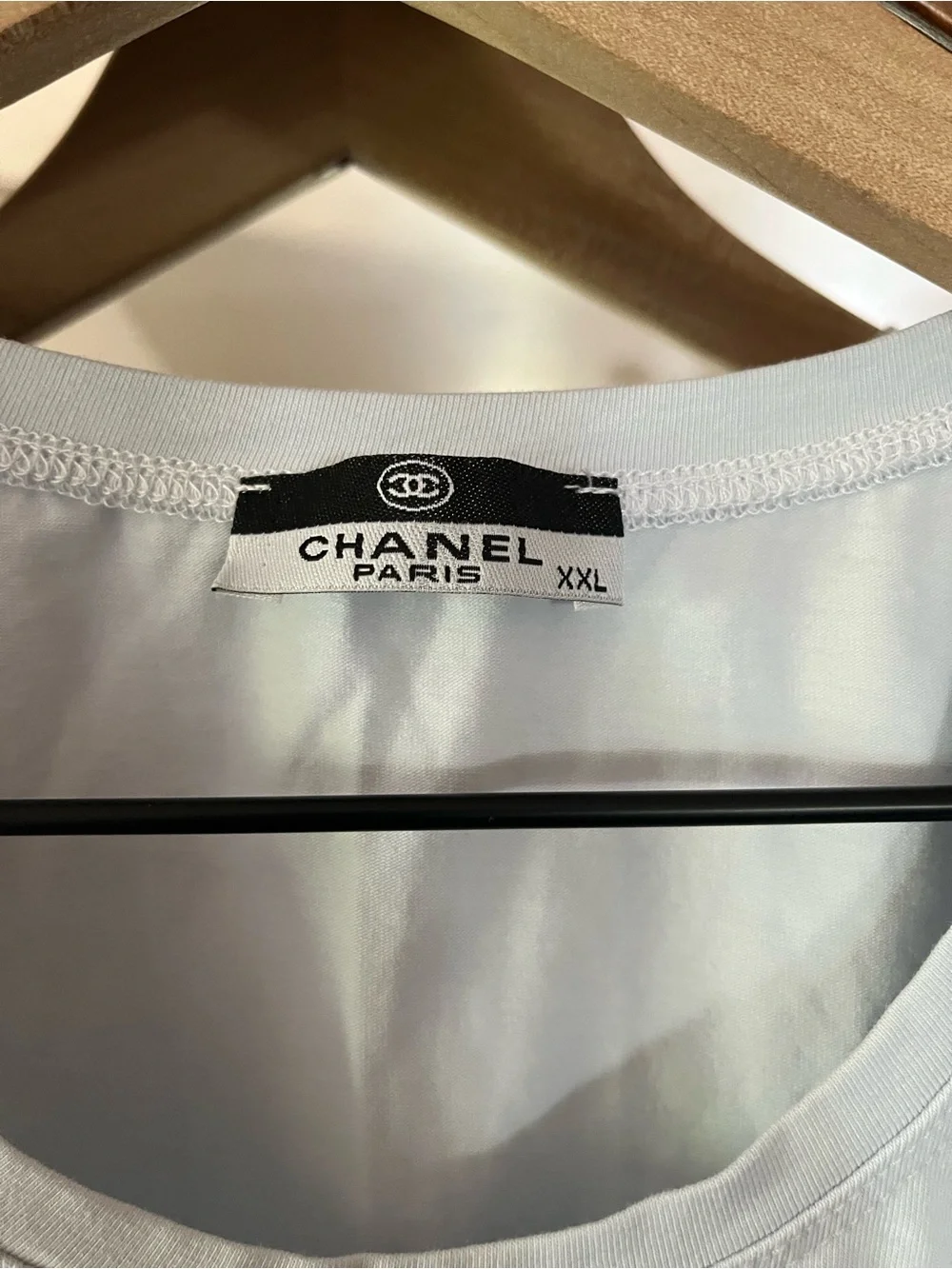 Classic Baby Blue Chanel Tee Black Sequined Logo - Picture 3 of 6